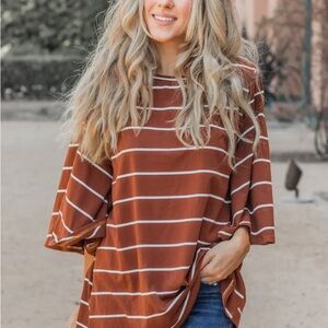 Brown Bell Sleeve Striped Austin Top